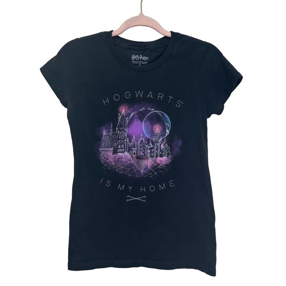 Hogwarts Is My‎ Home Shirt, Harry Potter Black Blouse size Small 100% Cotton - Picture 1 of 5
